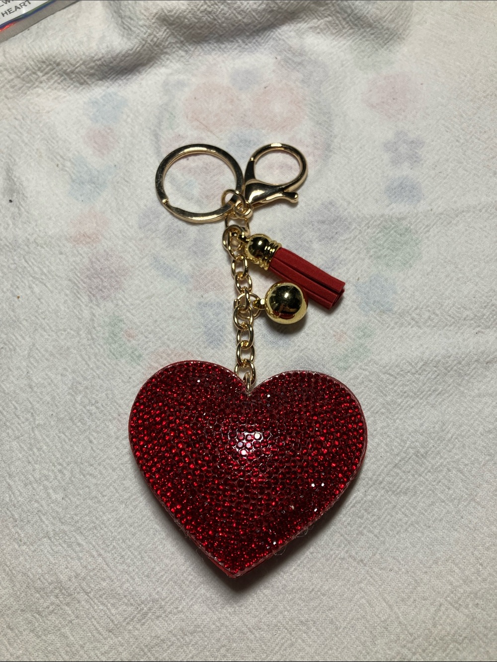 Red Heart Crystal Keychain/ Bag Charm with Gold Hardware